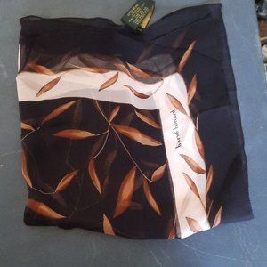 Silk Scarf Square Tagged Brown Tones Leaves Signed Vintage Harve Bernard